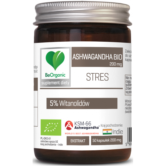 ASHWAGANDHA EKSTRAKT BIO (200 mg) 50 KAPSUŁEK - BE ORGANIC