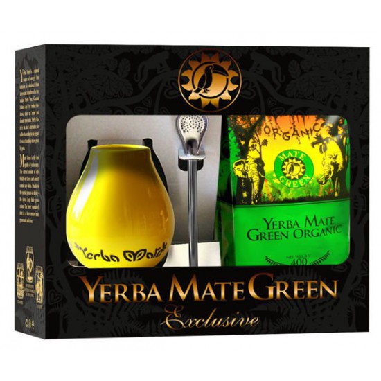 ZESTAW YERBA MATE BIO 400 g, MATERO (LOSOWY WZÓR), BOMBILLA - ORGANIC MATE GREEN